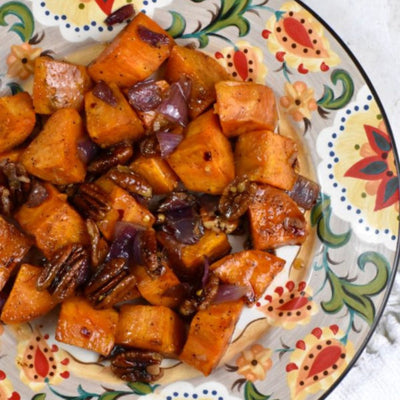 Chili Maple Glazed Sweet Potatoes with Pecans