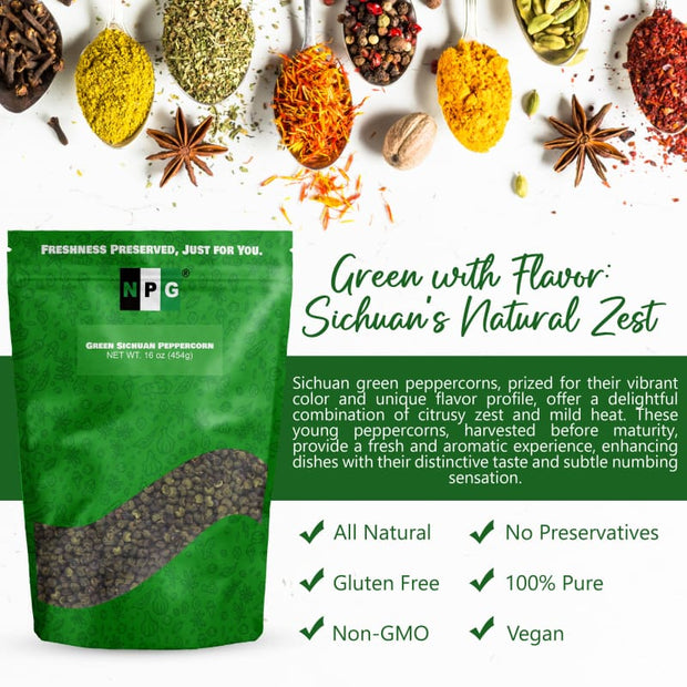 NPG Sichuan Green Peppercorns Whole 16 Oz
