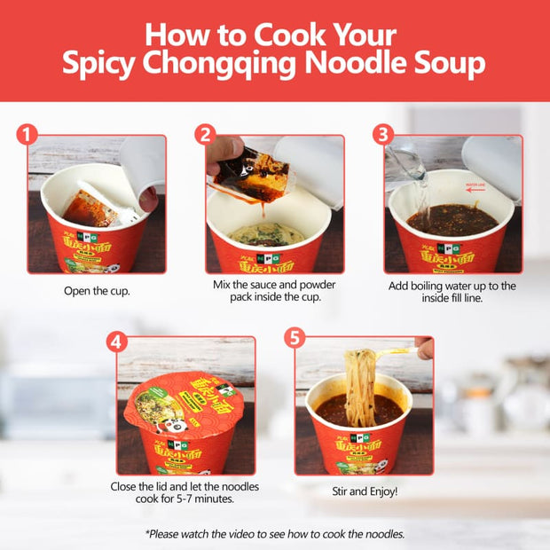 NPG Spicy Chongqing Instant Ramen Noodles 3.7 oz (Pack of 6)